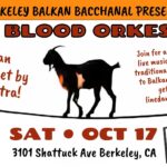 Traditional Macedonian music concert poster featuring Hot Blood Orkestar and Mila Sestra in Berkeley, California, on October 17, 2026.