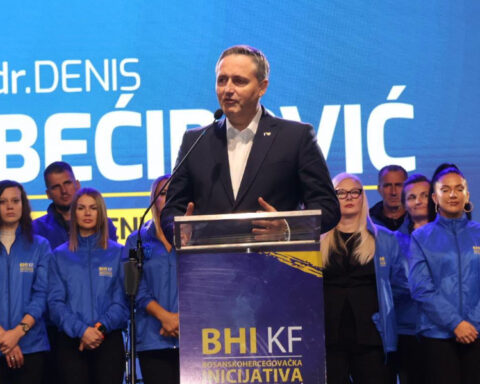 Denis Bećirović addressing supporters following Bosnia and Herzegovina’s 2026 general election