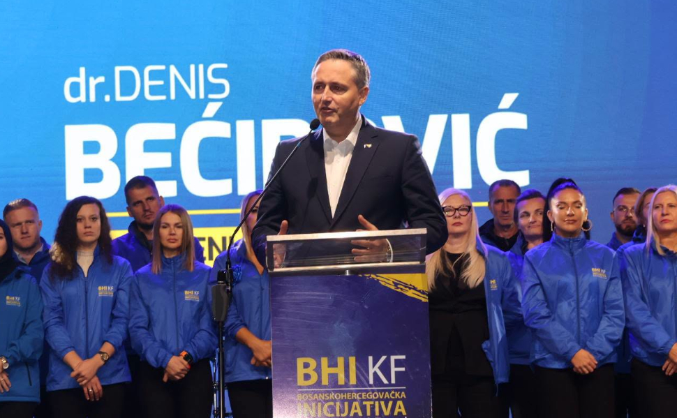 Denis Bećirović addressing supporters following Bosnia and Herzegovina’s 2026 general election