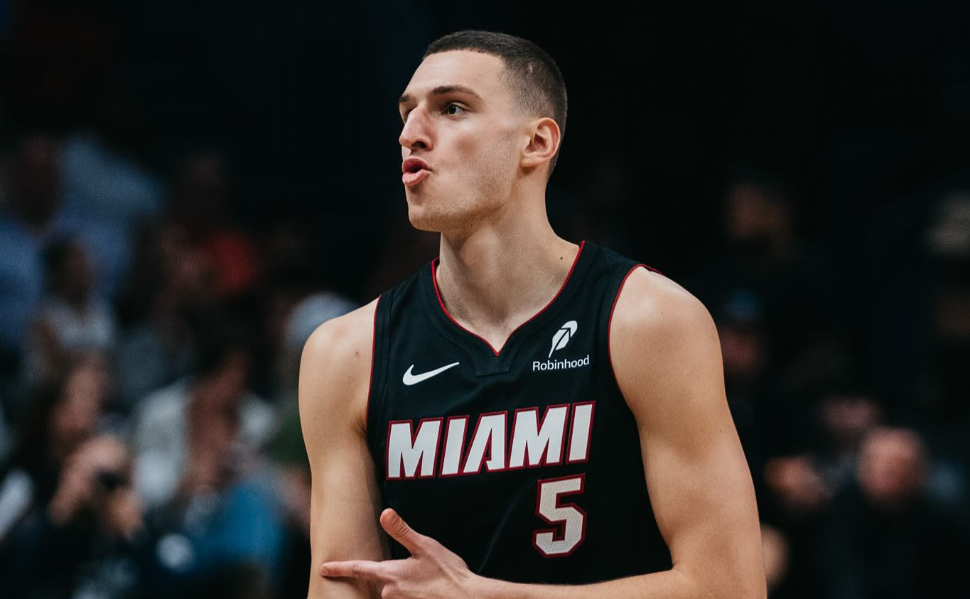 Nikola Jovic wearing the Miami Heat jersey during an NBA basketball game.
