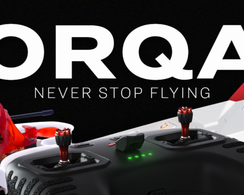 Orqa drone technology and remote control equipment displayed in an official company promotional image.