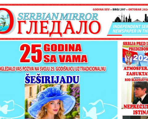 Front page of Serbian Mirror Ogledalo's October 2026 issue, featuring a special headline celebrating its 25th anniversary.