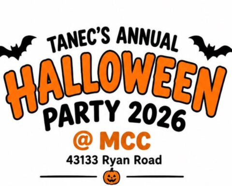 Official poster for Tanec's Annual Halloween Party 2026 at the Macedonian Cultural Center, 43133 Ryan Road, Michigan.