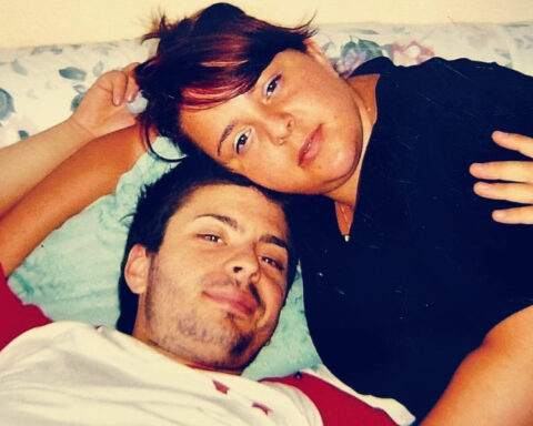 Macedonian singer Toše Proeski pictured with his sister Dora Proeska in a family photograph.
