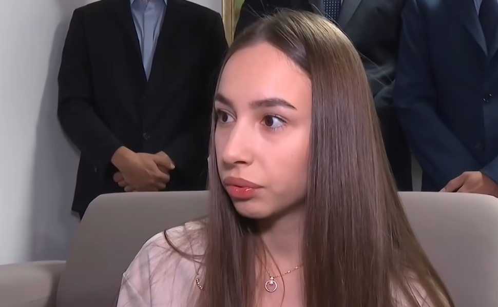 Iva Mihaylova speaking during a televised interview.