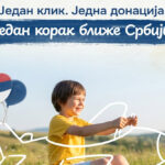 Mileva Project campaign featuring a smiling child, Serbian flag balloons and an illustrated airplane symbolizing a journey to Serbia.