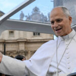 Pope Leo XIV greeting the faithful from the popemobile at the Vatican.