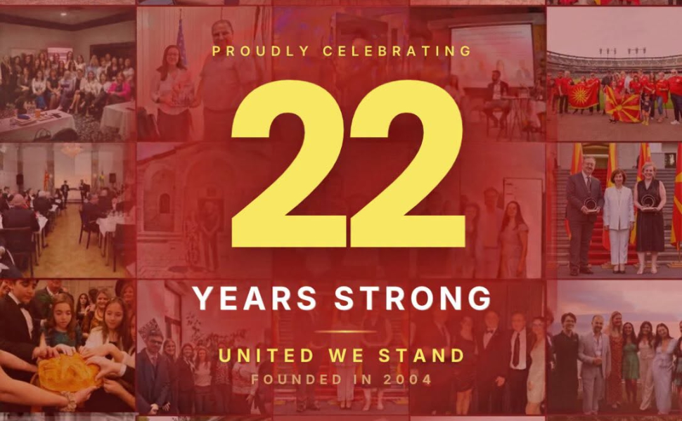 United Macedonian Diaspora celebrates its 22nd anniversary with a collage highlighting community events and activities since 2004.